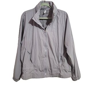 Gap Fit Pewter Gray Woven Hooded Zip Windbreaker Large